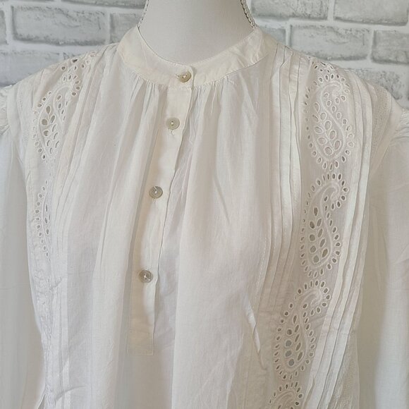 Apricot Broderie Pleat Lace Grandad Collar Oversized Blouse NEW S Cottage - Picture 2 of 9